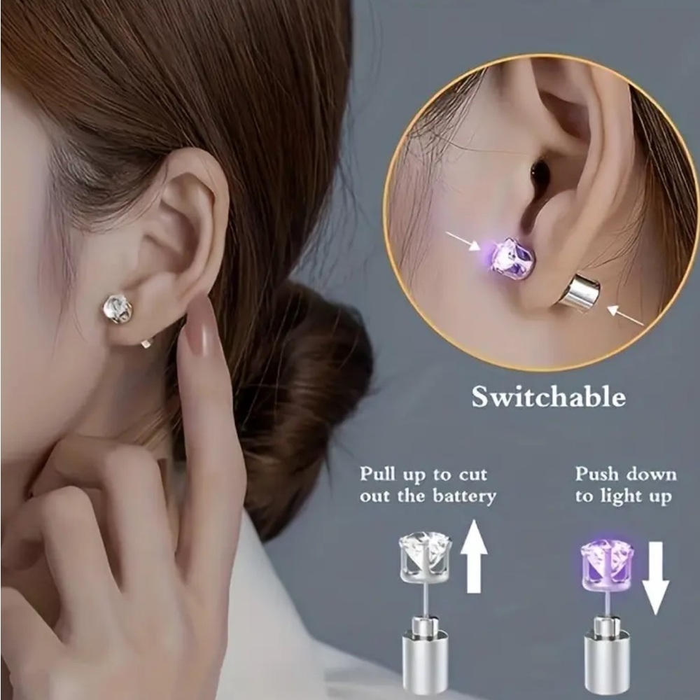 Red LED Light Up Stud Earrings - Picture 3 of 4